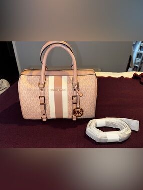 Michael Kors Pink Stripe Logo Satchel